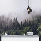 Papier peint panoramique Sapins dans le brouillard : forêt de sapins vert sombre dans le brouillard, posé dans un salon