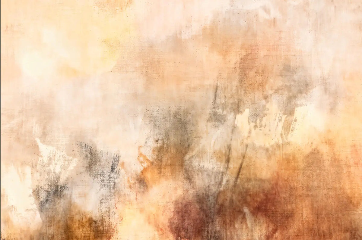 Papier peint effet enduit taloché ocre rosé : vue à plat, enduit taloché orangé et ocre