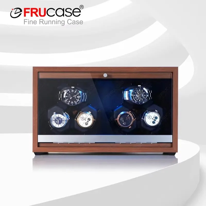 Remontoir Guilloché vitrine six montres, façon noyer