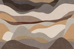 Papier peint panoramique Dunes abstraites taupe et sable : vue à plat, dunes abstraites superposées en taupe, sable, gris et chocolat