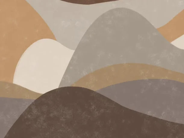 Papier peint panoramique Dunes abstraites taupe et sable : détail du motif, courbes gris et chocolat