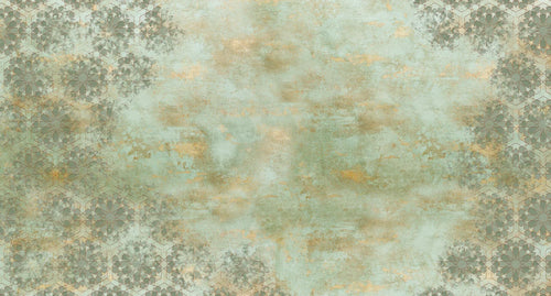 Papier peint effet chaux patinée vert sauge : vue à plat du motif, effet chaux patinée vert sauge, ramages effacés