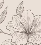 Papier peint panoramique Grandes fleurs au trait rose poudré : détail du motif, fleur aux pétales striés dessinée au trait