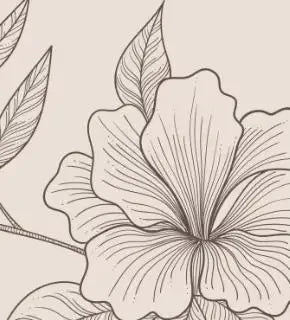 Papier peint panoramique Grandes fleurs au trait rose poudré : détail du motif, fleur aux pétales striés dessinée au trait