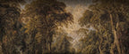 Papier peint panoramique Forêt profonde ambrée, peinture ancienne : vue du motif, hautes futaies et lumière ambrée au cœur de la forêt