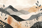 Papier peint panoramique Collines terracotta et encre : vue élargie du motif, collines terracotta, sable et encre sous un ciel crème