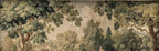 Papier peint panoramique Clairière et rivière, tapisserie ancienne : vue du motif, arbres touffus, rivière et oiseau sur une branche