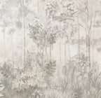 Papier peint panoramique Sous-bois léger lin et sauge : détail du motif, sous-bois sauge
