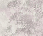 Papier peint panoramique Frondaisons dans la brume rose poudré : détail du motif, frondaisons rose poudré