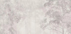 Papier peint panoramique Frondaisons dans la brume rose poudré : vue à plat, frondaisons estompées dans une brume rose poudré