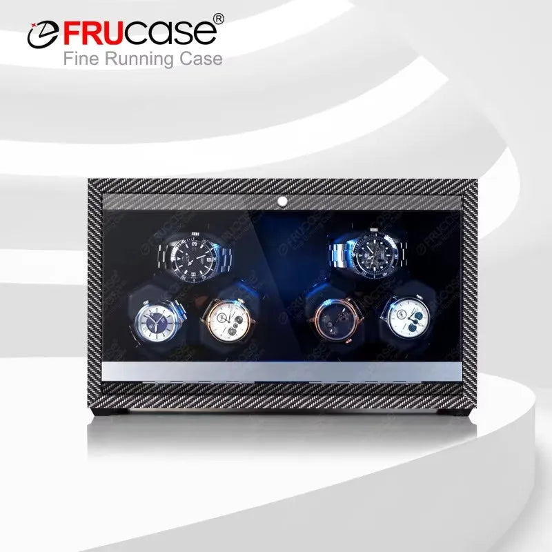 Remontoir Guilloché vitrine six montres, façon carbone