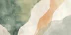 Papier peint panoramique Formes organiques vert sauge : vue du motif, grandes formes organiques aquarellées vert sauge, terracotta pâle et gris perle