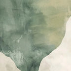 Papier peint panoramique Formes organiques vert sauge : détail du motif, aquarelle vert sauge et grain de papier