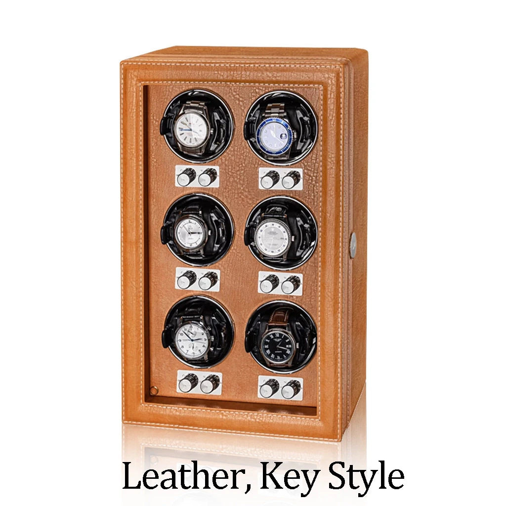 Remontoir Barillet 6 montres, similicuir cognac