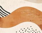 Papier peint panoramique Vagues terracotta et crème : détail du motif, texture patinée et semis de points
