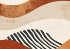 Papier peint panoramique Vagues terracotta et crème : détail du motif, vagues terracotta et rayures graphiques