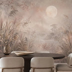Papier peint panoramique Lune et herbes folles vieux rose : lune et herbes folles vieux rose dans une salle à manger