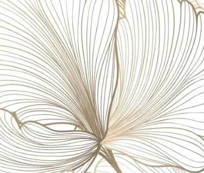 Papier peint panoramique Grandes fleurs au trait crème : détail du motif, pétale strié dessiné d'un trait fin