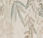 Papier peint panoramique Feuillage de saule et oiseaux sauge : détail du motif, feuilles de saule et grappes de fleurs