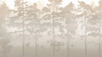 Papier peint panoramique Pins dans la brume sable : vue à plat, silhouettes de pins dans une brume couleur sable