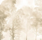 Papier peint panoramique Rangée d'arbres dans la brume dorée : détail du motif, arbres dans la brume dorée