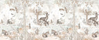 Papier peint panoramique Animaux de la forêt aquarelle : vue d'ensemble du panoramique, animaux de la forêt à l'aquarelle dans un sous-bois crème