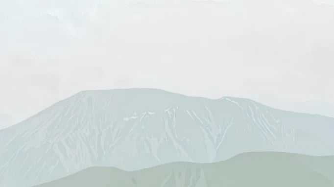Papier peint panoramique Collines vert sauge minimalistes : détail du motif, sommets pâles et ciel blanc cassé