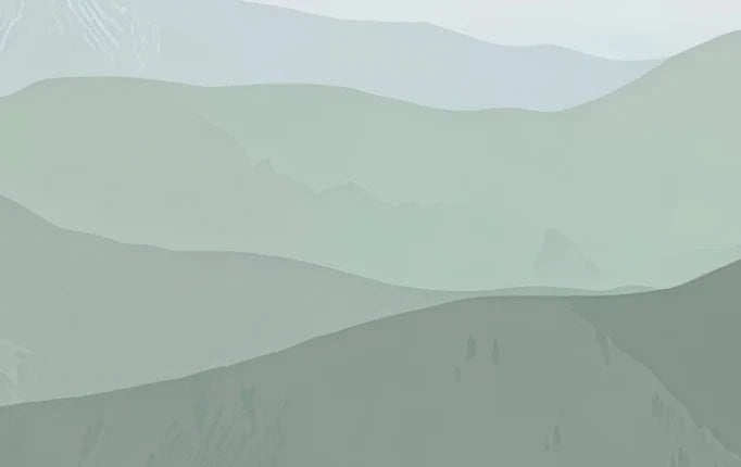 Papier peint panoramique Collines vert sauge minimalistes : détail du motif, courbes des collines vert sauge