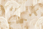 Papier peint panoramique Arches bohèmes sable : vue à plat du motif, arcs concentriques sable, lin et ivoire