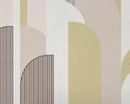 Papier peint panoramique Arches Art déco sable et sauge : détail du motif, arche rayée de fines lignes