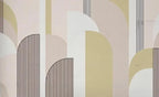 Papier peint panoramique Arches Art déco sable et sauge : vue du motif, arches en aplats sable, sauge pâle et rose poudré
