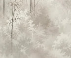 Papier peint panoramique Forêt aquarelle lin dans la brume : détail du motif, feuillages lin dans la brume