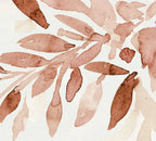 Papier peint panoramique Feuillages aquarelle terracotta : détail du motif, feuilles terracotta à l'aquarelle