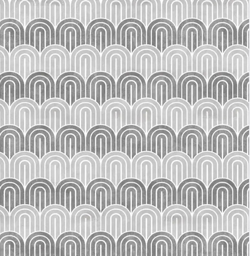 Papier peint panoramique Écailles grises à lignes fines : vue à plat du motif, écailles en fines lignes blanches sur fond gris