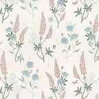 Papier peint panoramique Lupins et fleurs des prés : détail du motif, lupin et fleurs bleues