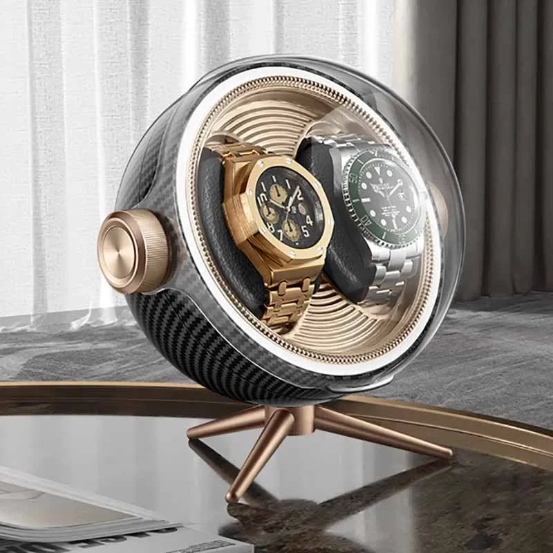 Remontoir Lunette deux montres, finition carbone