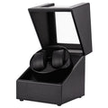 Remontoir Bascule deux montres, similicuir noir, couvercle ouvert