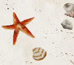 Papier peint panoramique Coquillages et étoile de mer fond sable : détail du motif, étoile de mer et coquillages