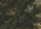 Papier peint panoramique Grands chênes et ciel nuageux, peinture ancienne : détail du motif, feuillage des chênes