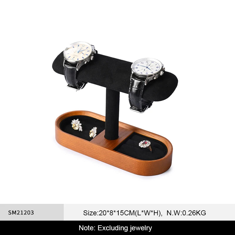 Présentoir Carrure barre, deux montres, suédine noire