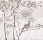 Papier peint panoramique Faisans dans les arbres vieux rose : détail du motif, faisan sur la branche
