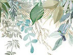 Papier peint panoramique Feuillages aquarelle et colibris : détail du motif, colibris dans les feuillages
