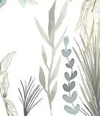 Papier peint panoramique Feuillages aquarelle et colibris : détail du motif, tiges et feuilles aquarelle
