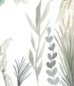 Papier peint panoramique Feuillages aquarelle et colibris : détail du motif, tiges et feuilles aquarelle