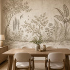 Papier peint panoramique Jardin gravé aux hirondelles : jardin gravé aux hirondelles dans une salle à manger claire