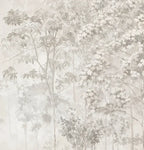 Papier peint panoramique Bosquets fleuris dans la brume crème : détail du motif, bosquet fleuri