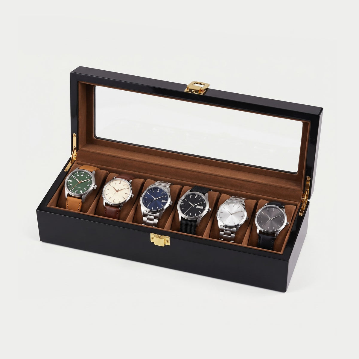 Coffret Écrin six montres, noir, six montres en place