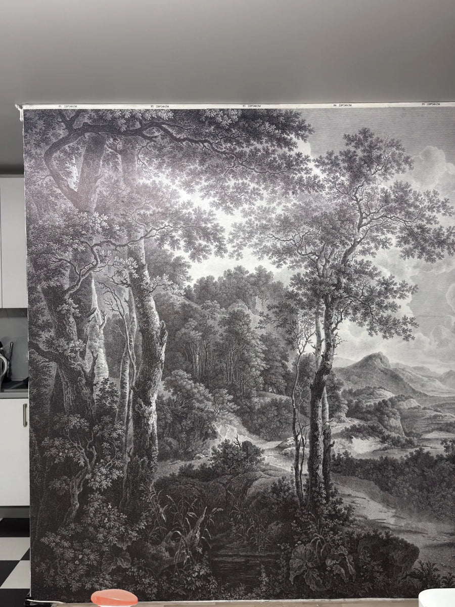 Papier peint Forêt ancienne noir et blanc posé chez un client de notre atelier