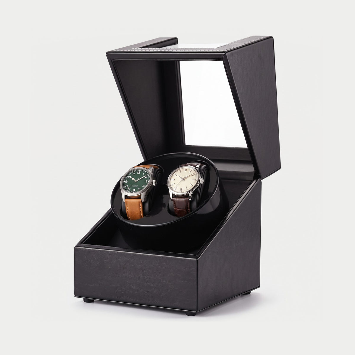 Remontoir Bascule 2 montres, noir, deux montres sur leurs coussins