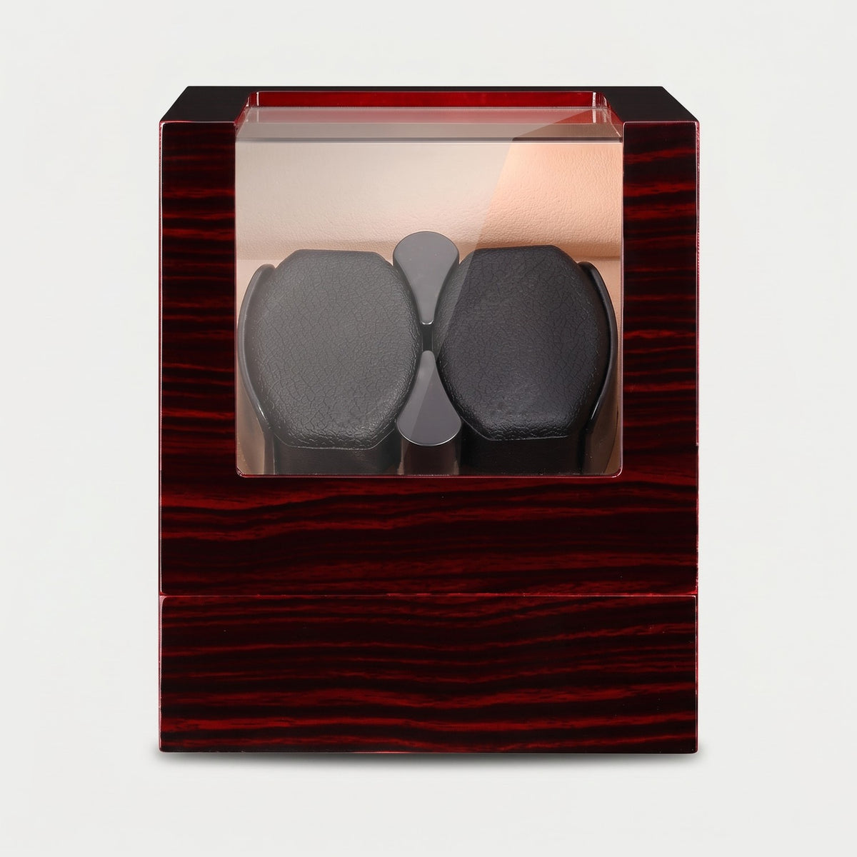 Remontoir Couronne 2 montres, bois foncé, deux montres sur leurs coussins